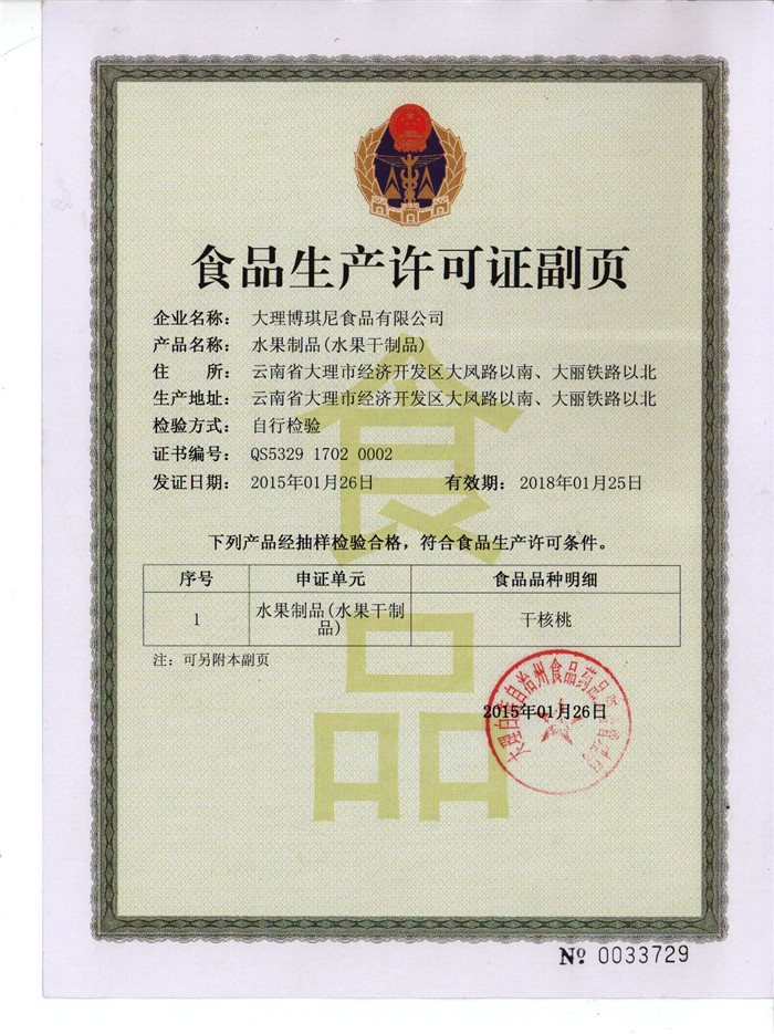 水果制品食品生產(chǎn)許可證